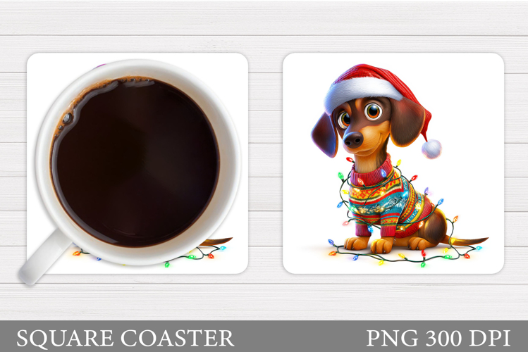 Christmas Dachshund Coaster. Christmas Coaster Sublimation