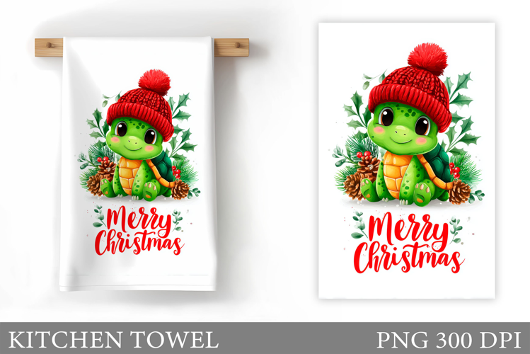 Christmas Turtle Kitchen Towel. Christmas Kitchen Towel