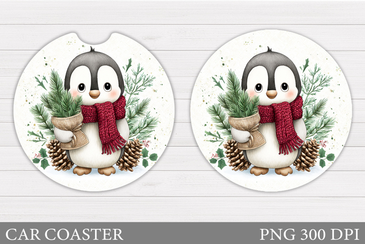 Cute Penguin Car Coaster. Christmas Car Coaster Sublimation