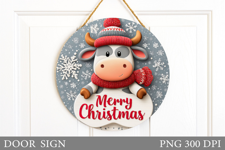 Christmas Cow Door Sign. Christmas Door Sign Sublimation