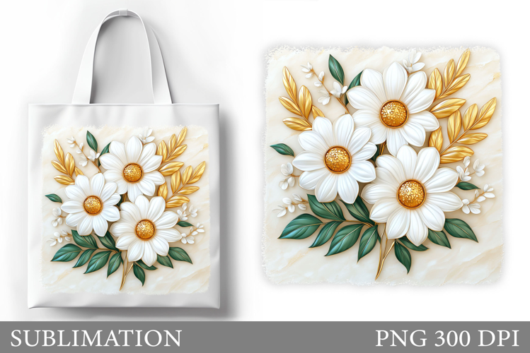 Daisy Flowers Tote Bag Design. Flowers Tote Bag Sublimation