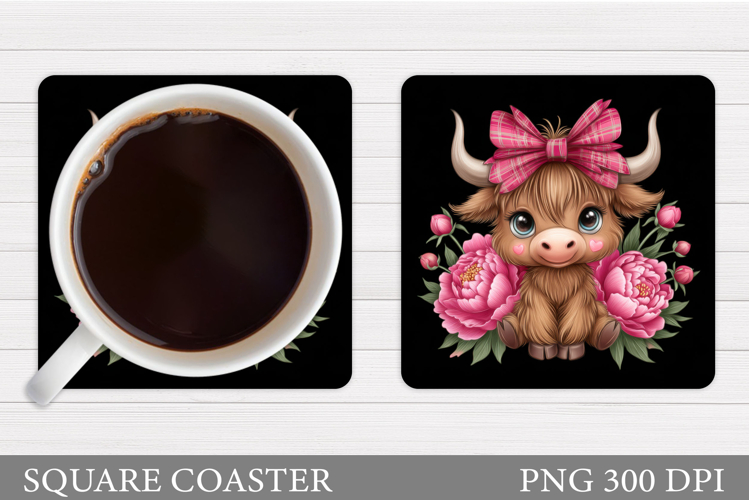 Cow Coaster Sublimation. Cow Flowers Coaster Design