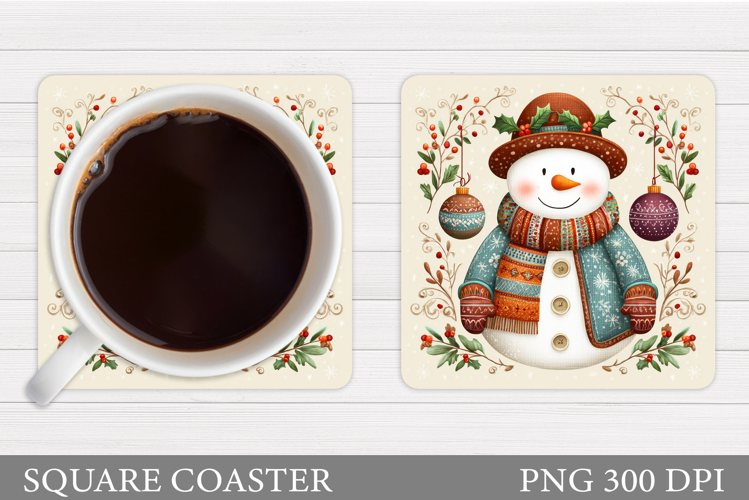 Snowman Coaster Sublimation. Christmas Coaster Design