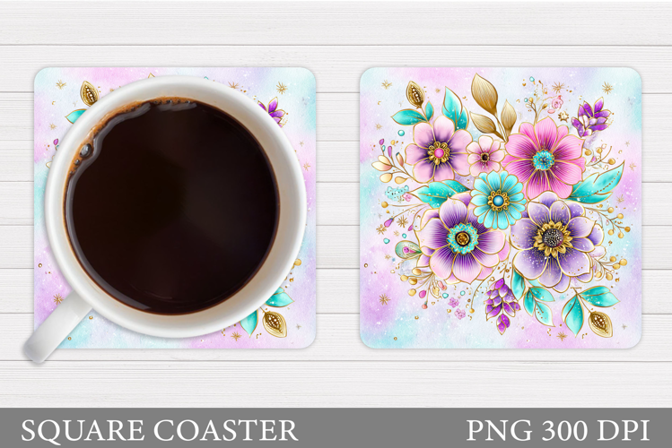 Flowers Coaster Sublimation. Floral Coaster Design