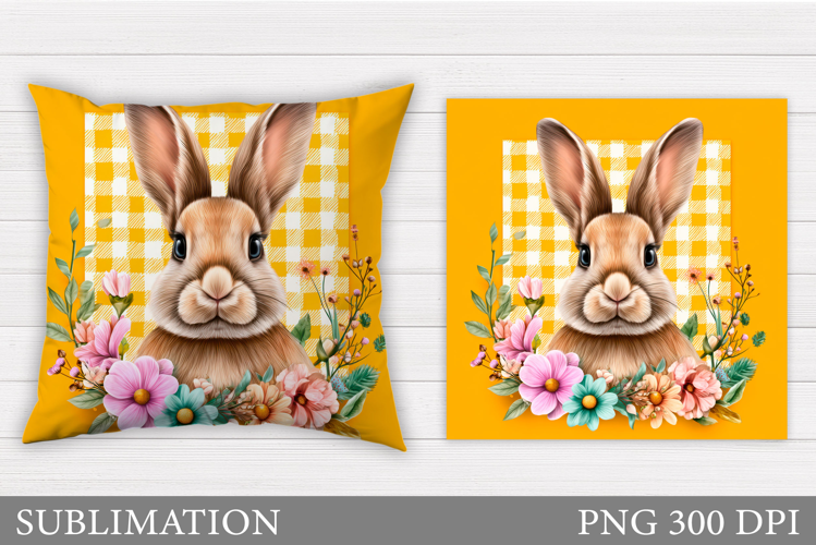 Cute Bunny Pillow Sublimation. Bunny Flowers Sublimation