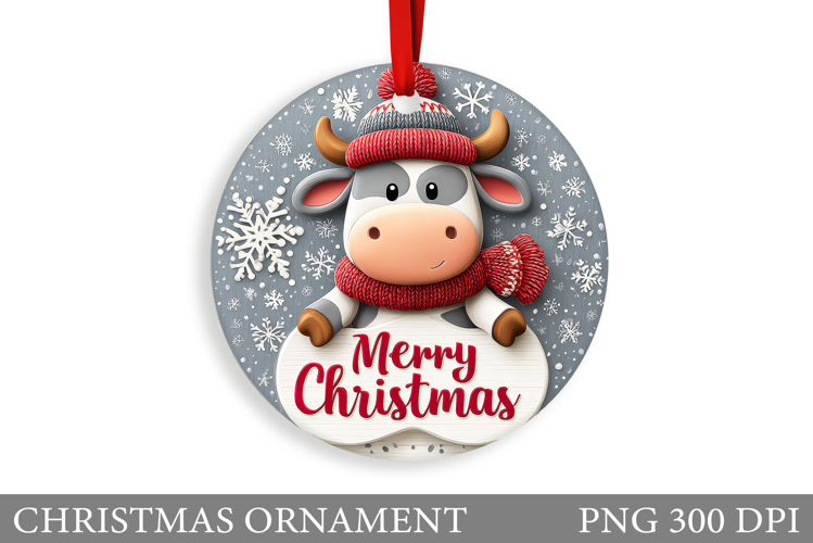 Cute Cow Christmas Ornament. Christmas Ornament Sublimation