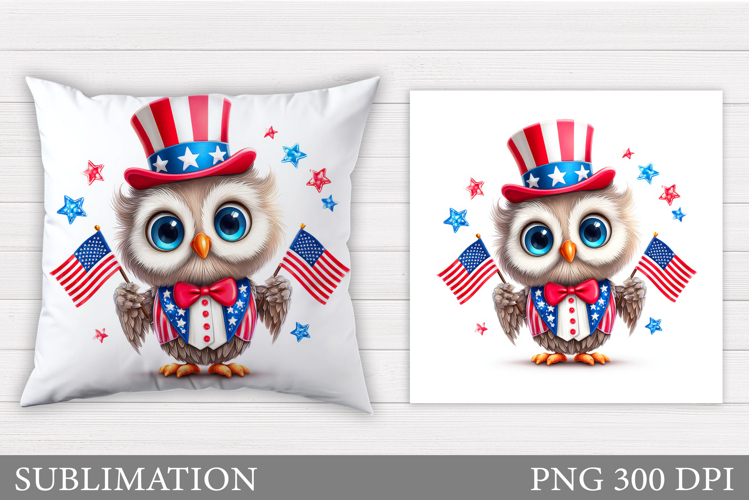Patriotic Owl Pillow Design. Patriotic Pillow Sublimation example image 1