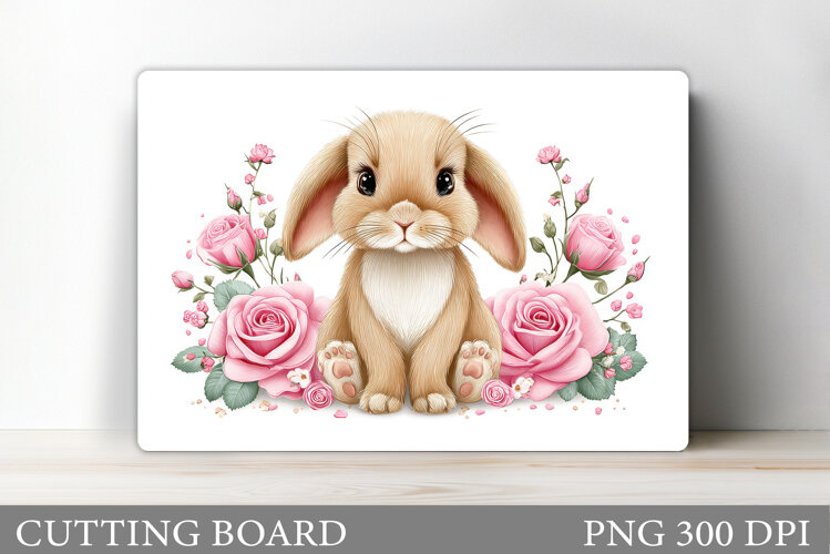 Cute Bunny Cutting Board. Bunny Flowers Cutting Board Design example image 1