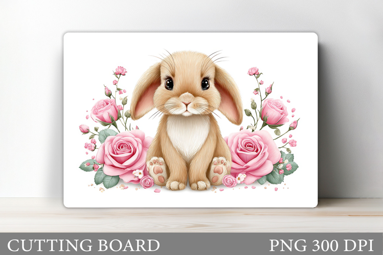 Cute Bunny Cutting Board. Bunny Flowers Cutting Board Design