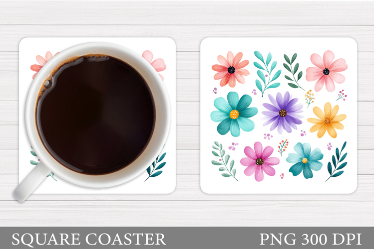 Flowers Coaster Sublimation. Floral Coaster Design