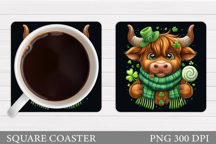 St Patrick Cow Coaster Design. St Patrick Cow Sublimation example image 1