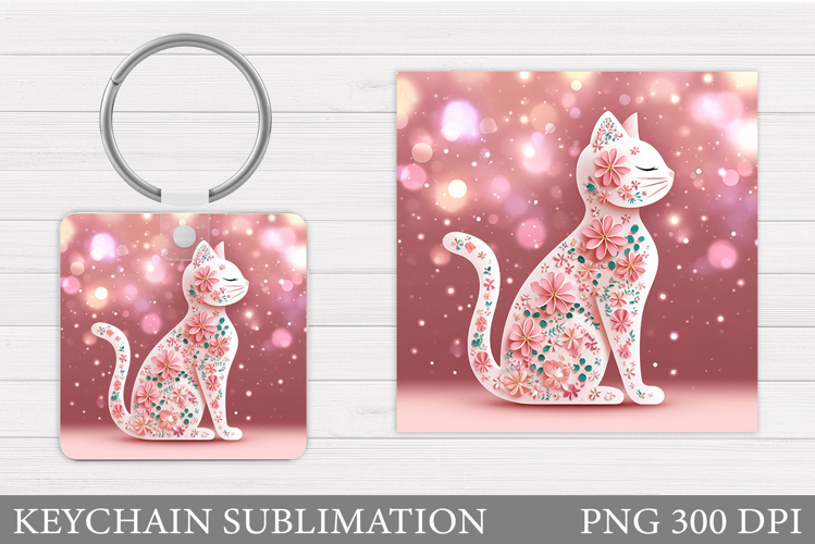 Cute Cat Keychain Design. Cute Cat Sublimation