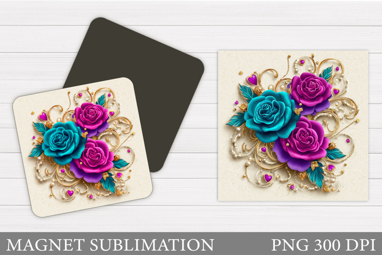 Roses Magnet Sublimation. Flowers Magnet Design