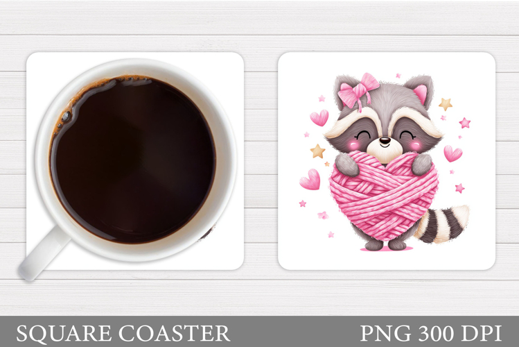 Valentines Raccoon Coaster. Cute Raccoon Coaster Design