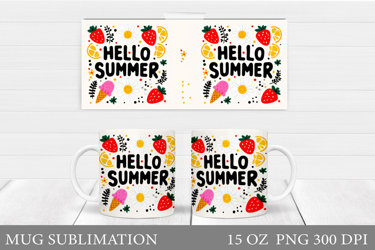 Summer Mug Sublimation. Hello Summer Mug Wrap Design