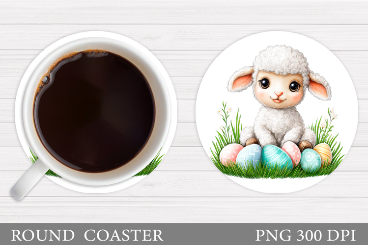 Easter Lamb Coaster Sublimation. Easter Coaster Design