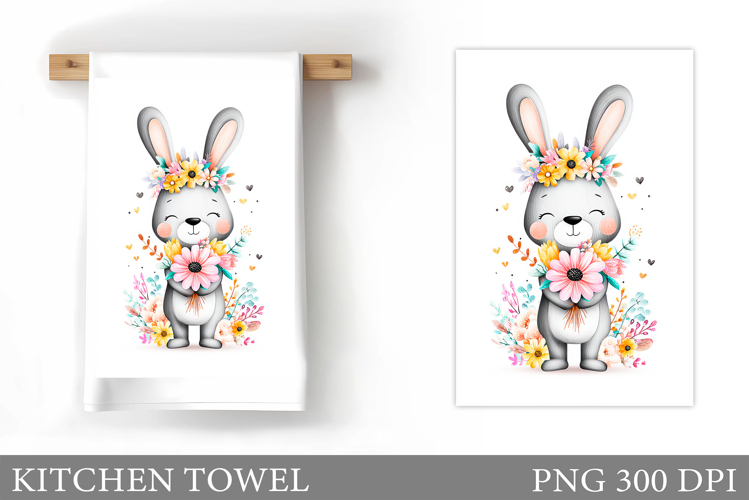 Cute Bunny Kitchen Towel Design. Cute Bunny Sublimation