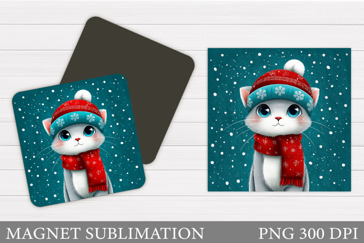 Christmas Cat Magnet Design. Christmas Magnet Sublimation