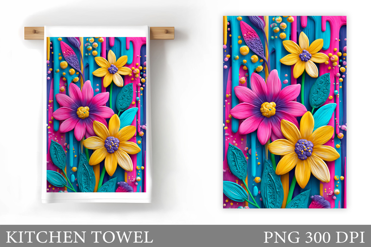 Floral Kitchen Towel Design. Flowers Kitchen Towel