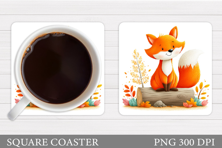 Fall Fox Coaster Sublimation. Fall Coaster Design