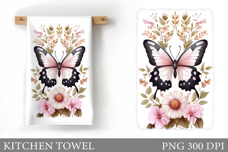 Butterfly Kitchen Towel. Flowers Kitchen Towel Sublimation