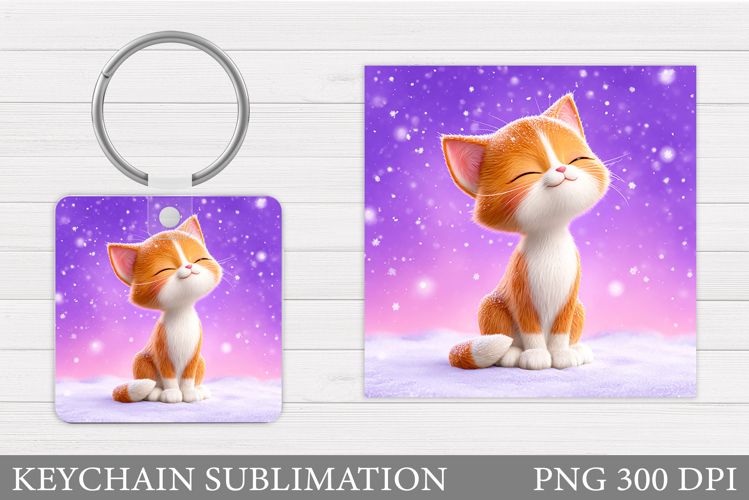 Winter Cat Keychain. Christmas Cat Keychain Sublimation
