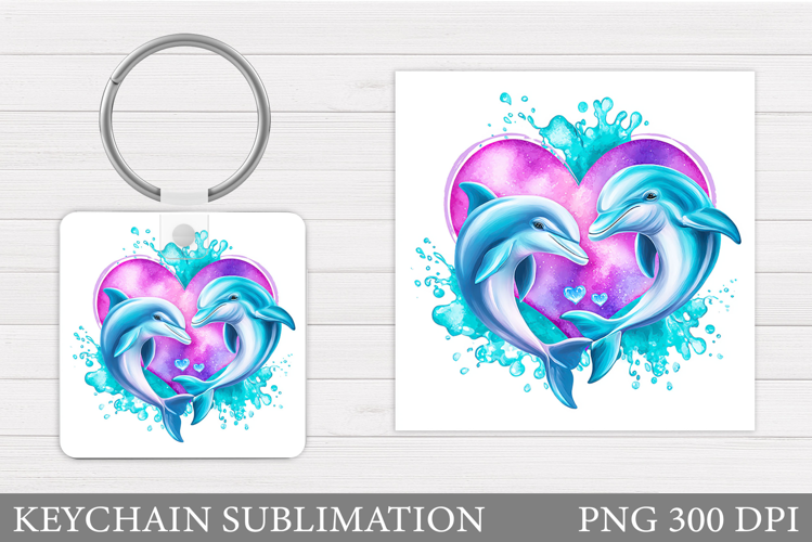 Valentines Dolphin Keychain. Valentines Keychain Sublimation