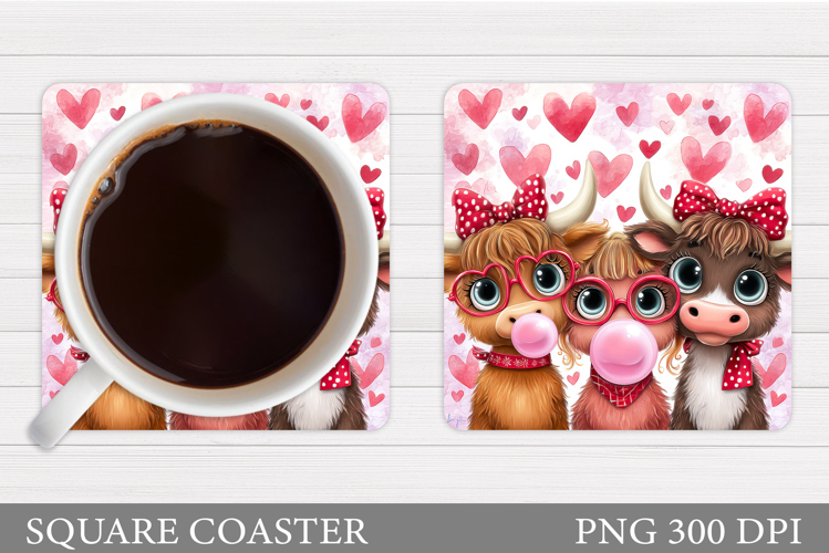 Valentines Cow Coaster Design. Valentines Square Coaster