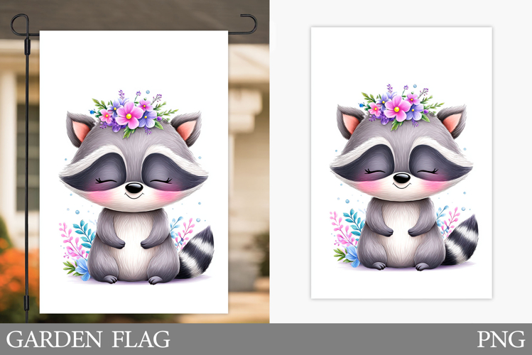 Cute Raccoon Garden Flag. Summer Garden Flag Design