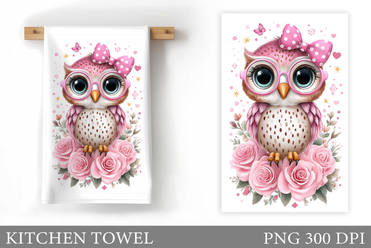 Cute Owl Kitchen Towel. Owl Flowers Kitchen Towel Design