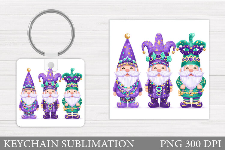 Mardi Gras Gnome Keychain. Mardi Gras Keychain Sublimation example image 1