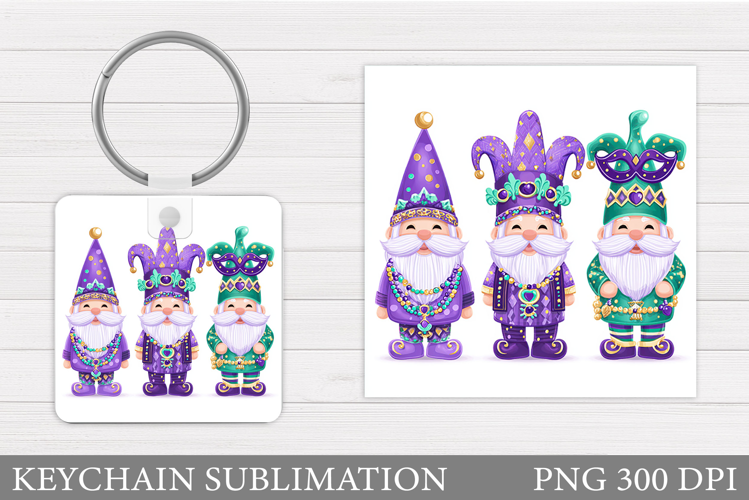Mardi Gras Gnome Keychain. Mardi Gras Keychain Sublimation