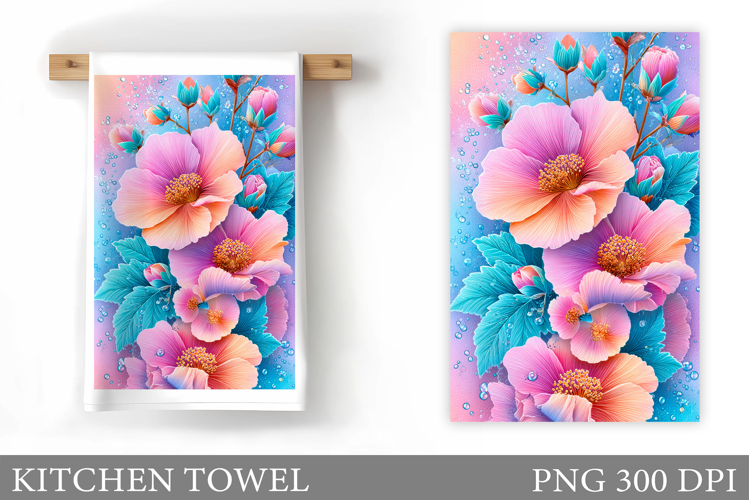 Floral Kitchen Towel Design. Flowers Kitchen Towel