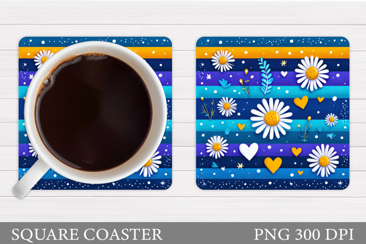 Daisy Flowers Coaster Design. Flowers Sublimation