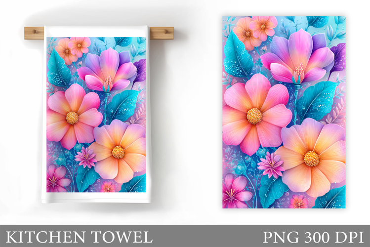 Flowers Kitchen Towel. Floral Kitchen Towel Sublimation