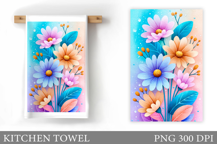 Floral Kitchen Towel Design. Flowers Kitchen Towel