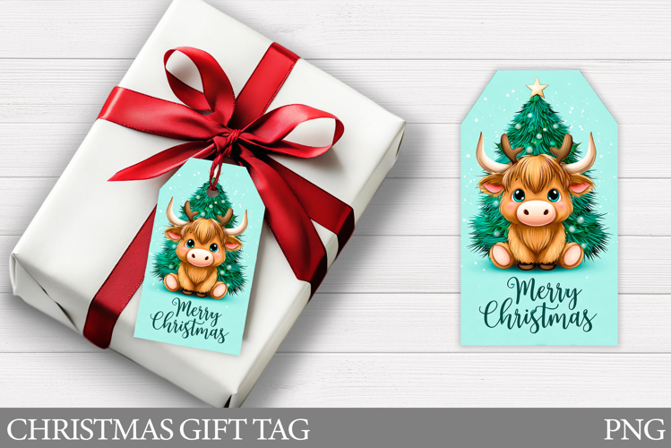 Christmas Cow Gift Tag Printable. Christmas Gift Tag Design