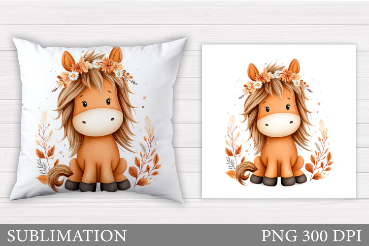 Cute Horse Pillow Sublimation. Horse Flowers Pillow Design example image 1