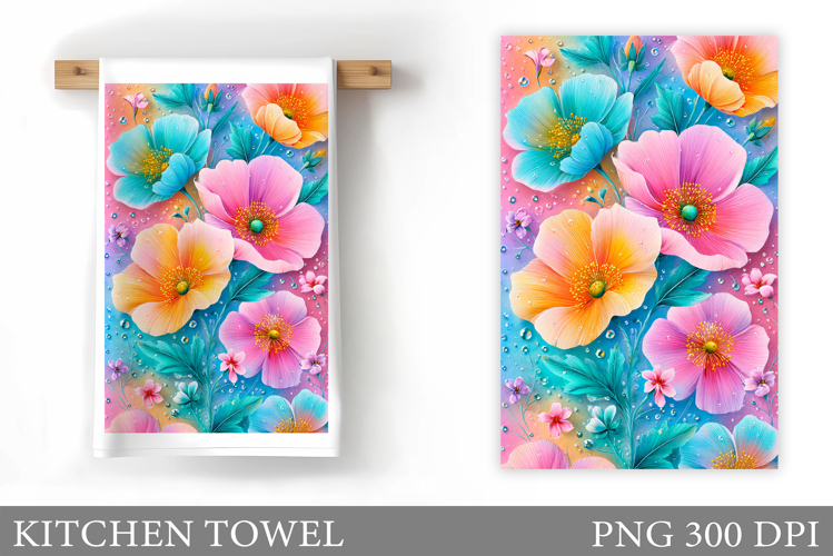 Flowers Kitchen Towel. Floral Kitchen Towel Sublimation