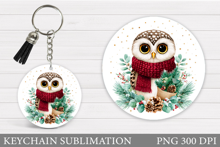 Christmas Owl Keychain. Christmas Keychain Sublimation