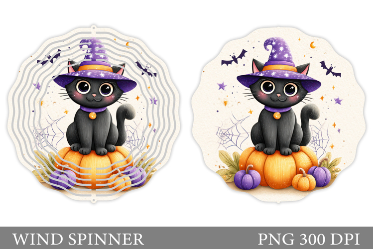 Black Cat Wind Spinner Design. Halloween Wind Spinner