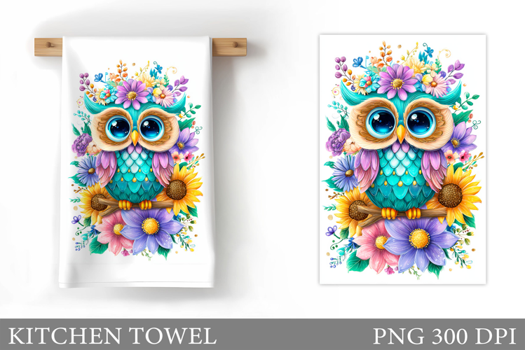 Cute Owl Kitchen Towel Design. Cute Owl Sublimation