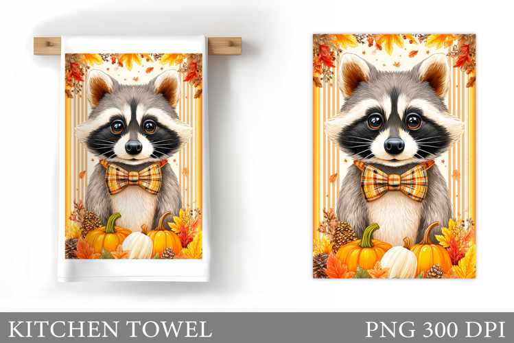 Fall Raccoon Kitchen Towel. Fall Kitchen Towel Sublimation