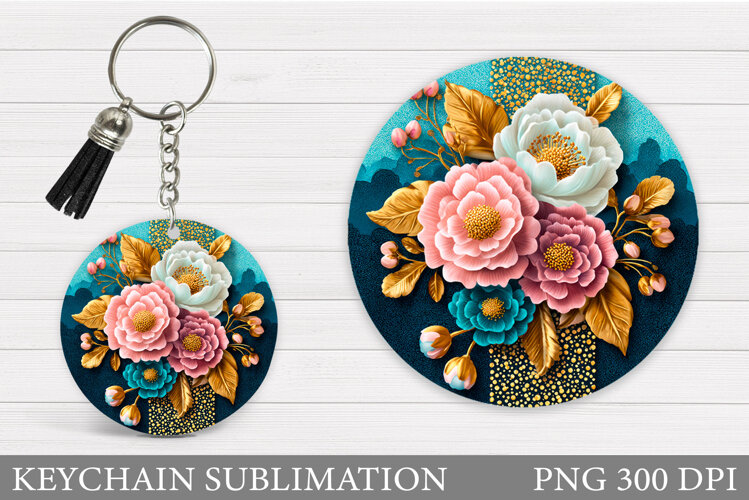 Flowers Keychain Sublimation. Floral Keychain Design example image 1