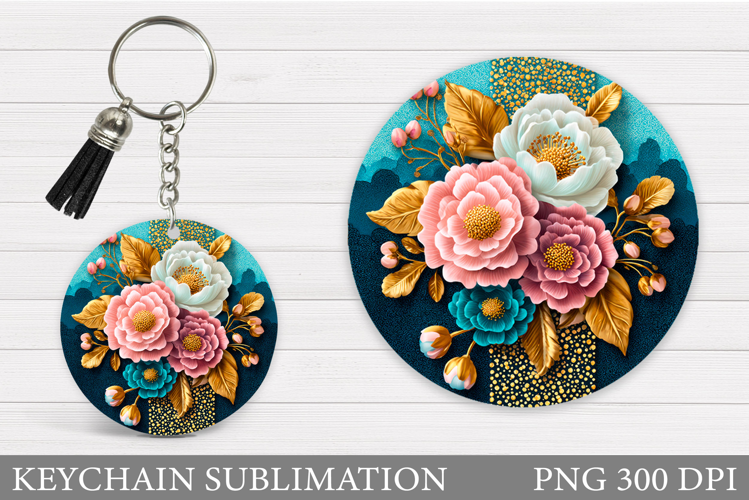 Flowers Keychain Sublimation. Floral Keychain Design