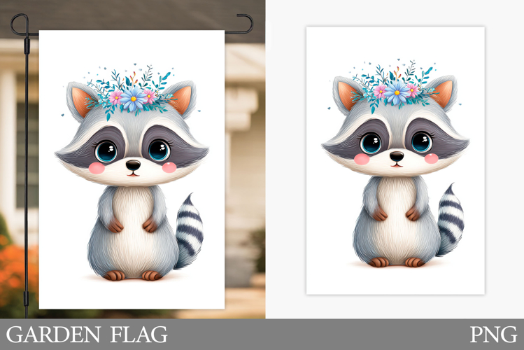 Cute Raccoon Garden Flag. Summer Garden Flag Design