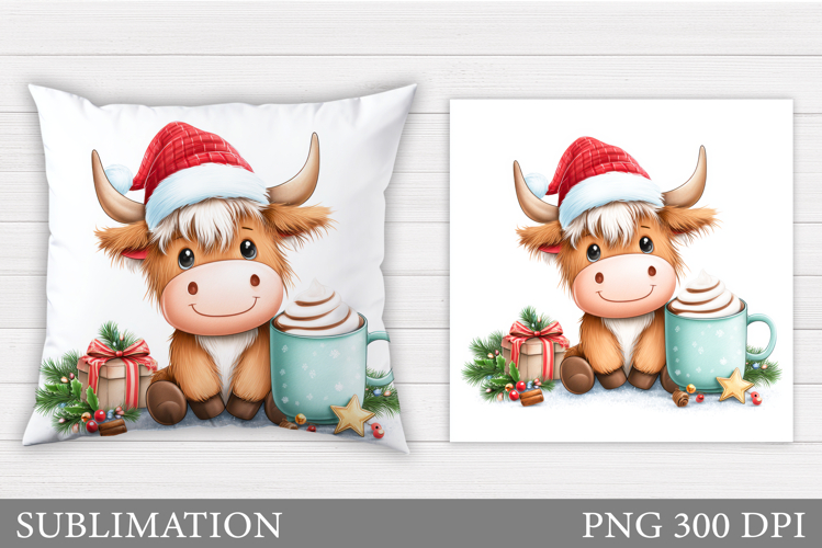 Christmas Cow Pillow Design. Christmas Pillow Sublimation