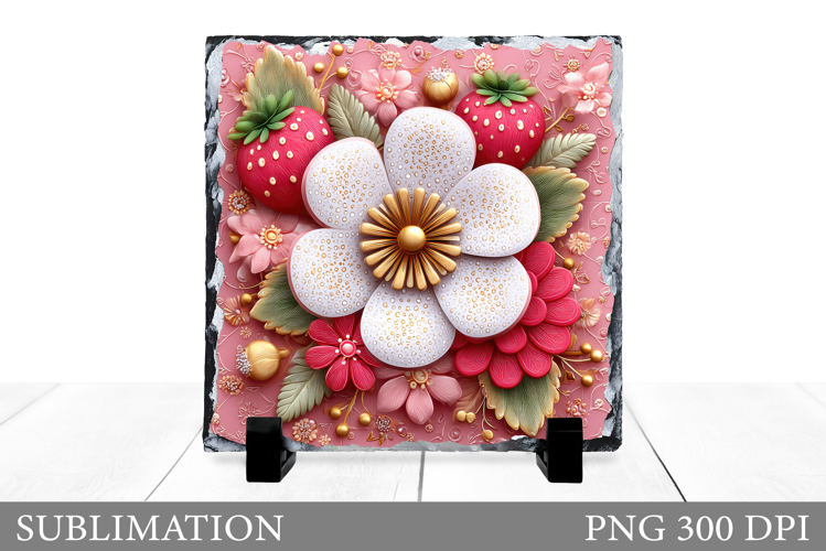 Strawberry Slate Sublimation. Flowers Slate Design