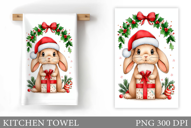 Christmas Bunny Kitchen Towel. Christmas Kitchen Towel