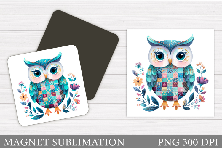 Patchwork Owl Magnet Design. Cute Owl Magnet Sublimation